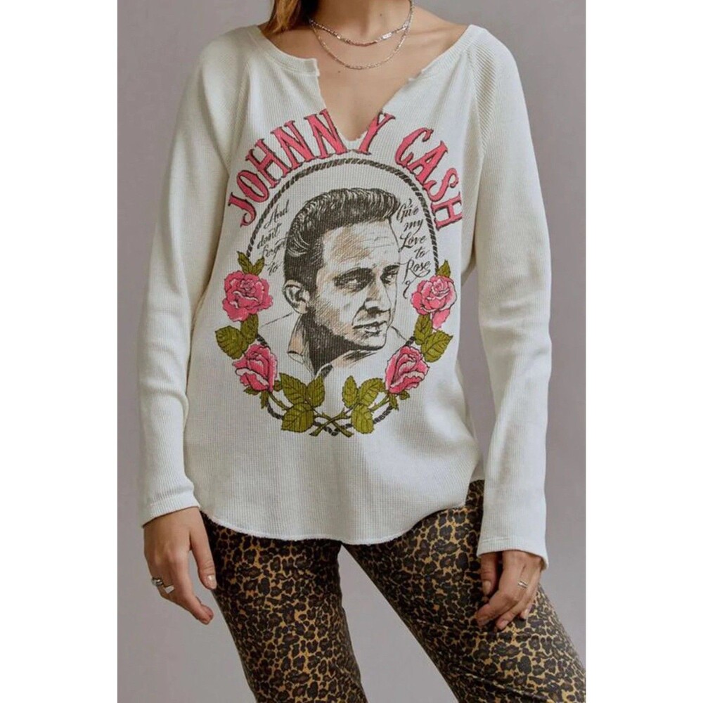 Daydreamer Thermal Top Size Small Cotton Waffle Johhny Cash Long Sleeve